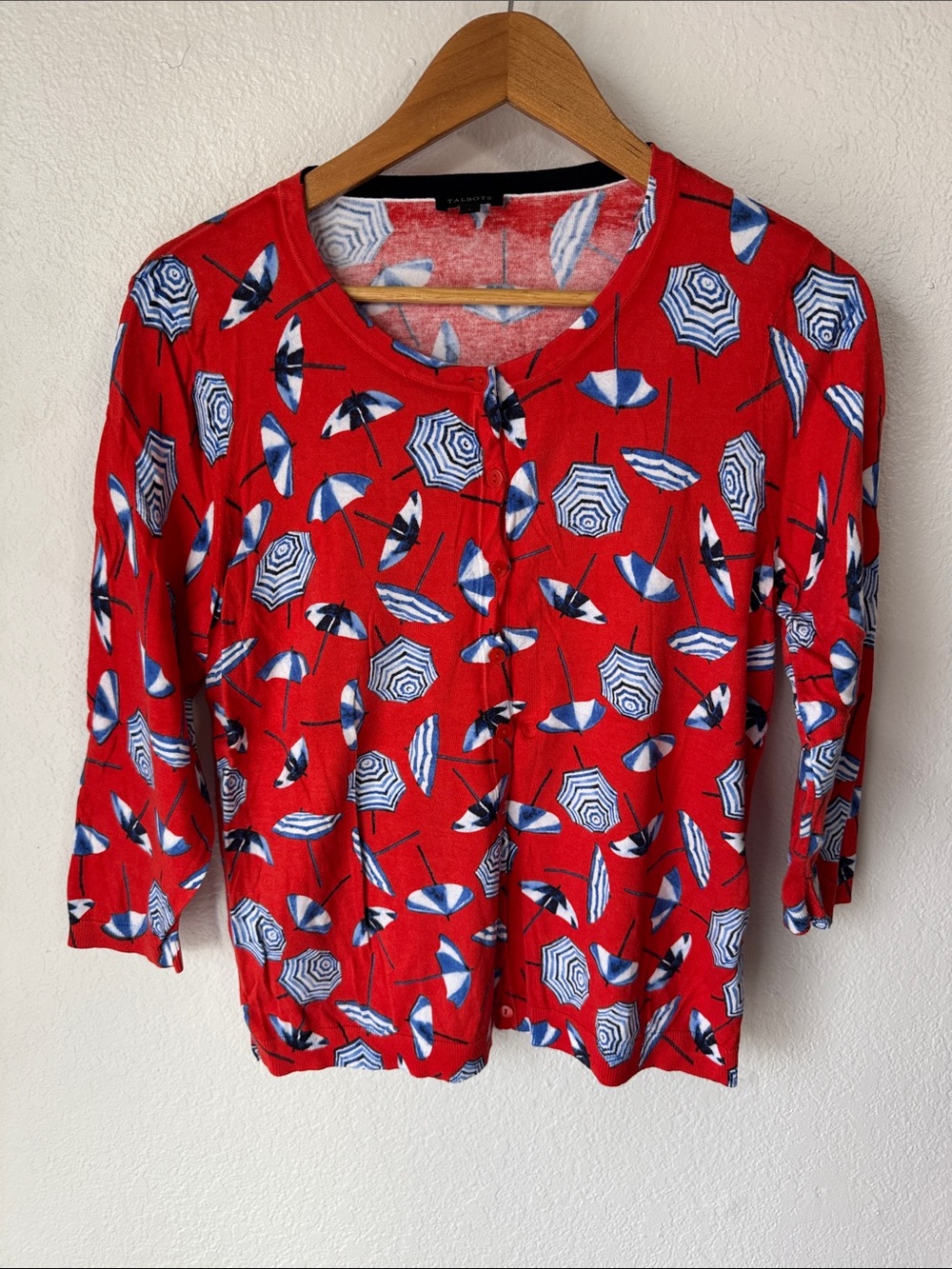 Red Umbrella Print Women's Cardigan Sweater